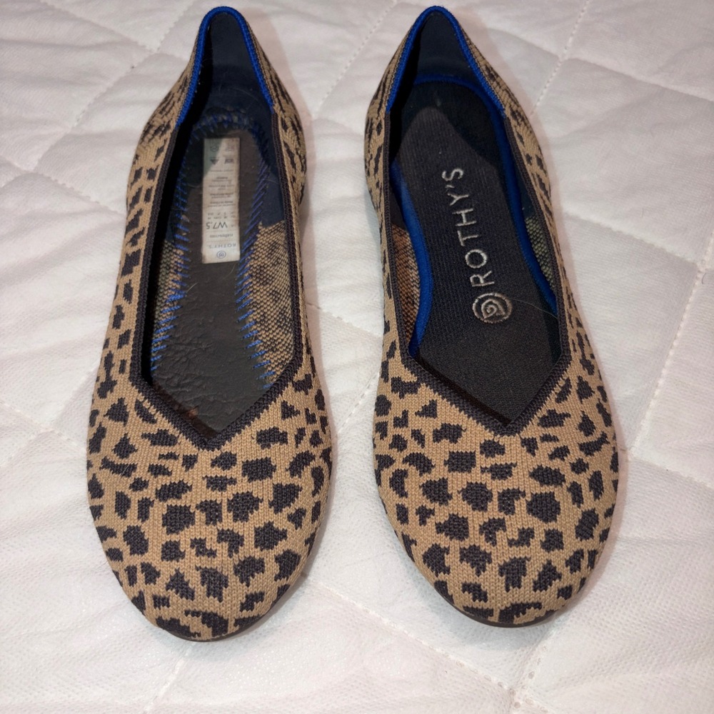 Rothys The Point Leopard Print Rounded Toe Flats Brown Black Women's Size 7.5